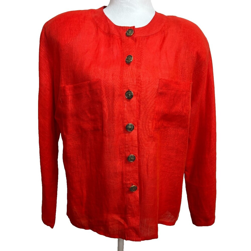Vtg I. Magnin Linen Blazer‎ Womens 12 Red 80s/90s Minimalist Retro Holiday